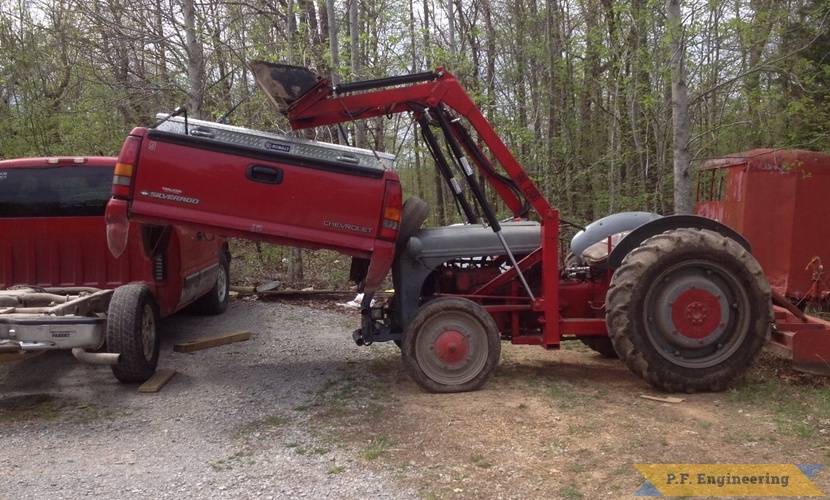 Derrick D. Ford N loader | Ford 9N loader lifting pickup bed