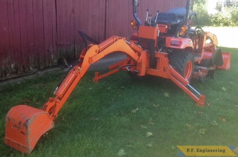 Rob A., Kubota BX2370 Micro Hoe in Hadley, MA | Kubota BX 2370 backhoe boom extended by Rob A., Hadley, MA